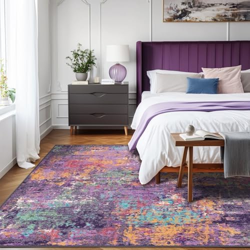 RELEANY Washable 9'x12' Abstract Area Rug for Living Room Purple Multi - Image 3
