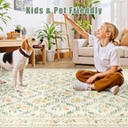 PLHXFR Round Area Rug Living Room: 8 ft Floral Washable Carpet Beige Multi - Image 6