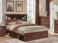 ACCOHOHO Farmhouse Full Size Bed Frame with 52" Tall Storage Headboard and LED Light,Wood Platform Bed Frame with 4 Drawers and Charging Station,Solid Wood Slats Support,No Box Spring Needed,Brown