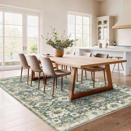 Amada 5x7 Washable Area Rug for Living Room, Green/Brown, Vintage Pattern - Image 3