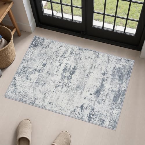 2x3 Washable Entryway Rug: Modern Abstract Soft Carpet Blue Grey by FXRHLP