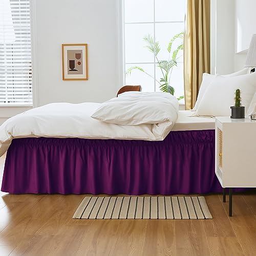 MEILA Wrap Around Elastic Bed Skirt for Queen & King Beds, 14" Drop,Purple - Image 4