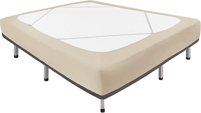 Biscaynebay Decorative Box Spring Cover King & Cal King Size, Light Camel Luxurious Jersey Knitting Stretchy Wrap Around 4 Sides Bed Skirt for Home/Hotels, Easy Fit Wrinkle Free Machine Washable