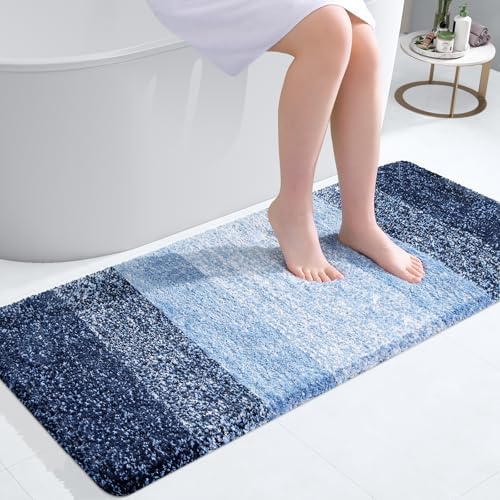 OLANLY Bathroom Runner Rugs Mat 44x20, Extra Soft Absorbent Microfiber Bath Rugs, Rubber Backing, Quick Dry, Washable Long Bath Mats for Bathroom Floor, Tub and Shower, Home Decor Accessories, Navy by OLANLY
