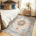 RELEANY Washable Area Rug, 4'x5', Beige/Blue/Orange by RELEANY