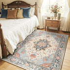 RELEANY Washable Area Rug, 4'x5', Beige/Blue/Orange by RELEANY