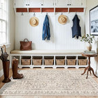 3x6 Kitchen Runner Rug Non Slip Washable - Soft Low Pile Stain-Resistant Wide Carpet Runner for Hallway Entryway Bedroom Bathroom with Rubber Backing - Boho Floral Door Mat(Beige,3x6) - Image 4
