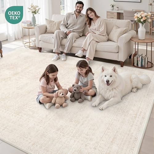 10x14 Area Rugs Living Room: Bedroom Neutral Washable Carpet Beige - Image 7