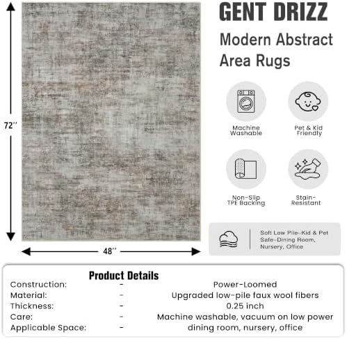 4x6 Area Rugs for Living Room: Washable Abstract Brown Black Bedroom Carpet - Image 2