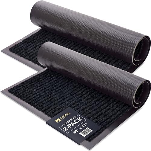 Front Door Mat, Indoor Outdoor Welcome Entryway Muddy Entrance, 30x17 Black by SierraConcepts
