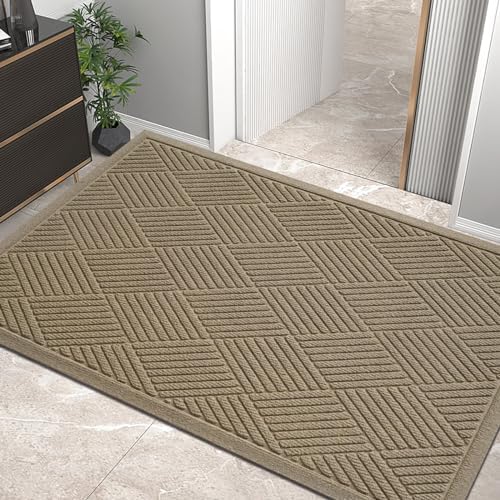 HIYARD Sturdy Front Door Mat, Absorbent Muddy Dirt Resist Welcome Door Mats Outdoor Indoor, Stain and Fade Resistant, Non-Slip Rubber Backing Low Profile Doormat for Entryway, 47×32, Beige by HIYARD