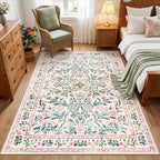 PLHXFR Area Rug Living Room: 3x5 Floral Washable Boho Carpet Pink Green - Image 2