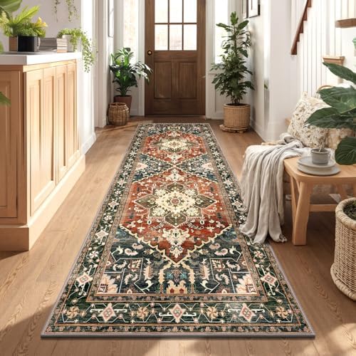 Yamaziot Washable Runner Rug, 3x8 Non-Slip Boho Vintage Hallway Kitchen Rug by Yamaziot