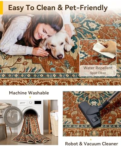 RELEANY Washable Area Rug, 7'x10', Red/Orange/Blue/Brown - Image 5