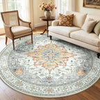 RELEANY Washable Area Rug, Round 6ft, Beige/Carbon Grey/Orange by RELEANY