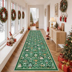 Madane Christmas Runner Rugs for Hallway 2x10, Green Washable Kitchen Rug - Image 4
