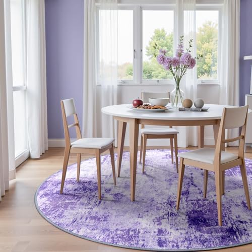 RELEANY Washable Round 6ft Area Rug for Living Room Purple - Image 2