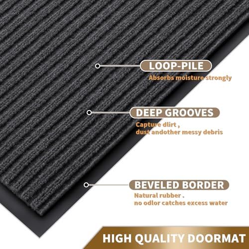 Yimobra Front Door Mat Outdoor Indoor Entrance, 100% Waterproof All-Season All Weather Doormat, Welcome Matt Outside Entry, Non Slip, Low Profile, Heavy Duty Patio Porch Floor Mat,29.5 x 17, Grey - Image 3