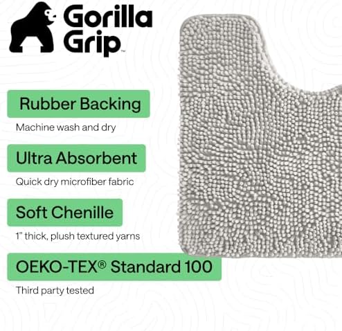 GORILLA GRIP Chenille Bath Rug Mat for Oval Toilet Base, 24x19 Light Gray - Image 3