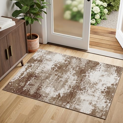 Entryway Rug 2x3 Brown Welcome Door Mat Indoor Entrance 24x36, Washable Small Throw Rugs for Kitchen Floor, Entry, Front Door, Bedroom Bedside, Non-Slip Low Pile Stain & Fade Resistant, Coffee by Acapet