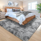 6x9 Large Tie-Dyed Grey Fluffy Area Rug Non-Slip for Living Room Bedroom - Image 3