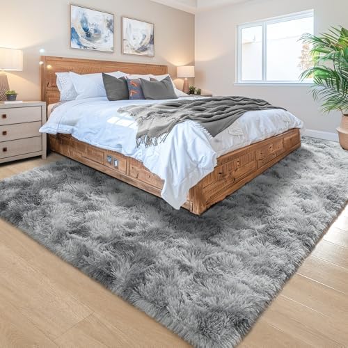 6x9 Large Tie-Dyed Grey Fluffy Area Rug Non-Slip for Living Room Bedroom - Image 3