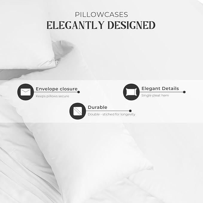 Mayfair Linen Standard Pillowcases Set of 2 - Luxury 2000 Series 100% Egyptian Cotton Standard/Queen Size Pillow Cases, Soft Cooling, Envelope Closure Hotel Quality Pillowcase (21 x 32, White)