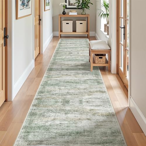 2x12 Runner Rug Non Slip,Washable Hallway Runner Rug,Green - Image 3