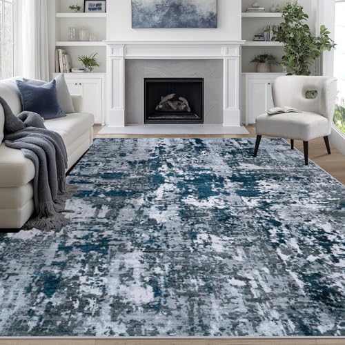 8x10 Area Rugs for Living Room Washable Bedroom Dining Room Navy Grey by Aelenmu