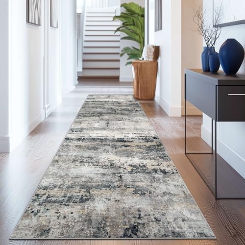pmtsns Area Rugs 2x8 Runner Rug: Washable Hallway Rug Modern Abstract Neutral Soft Non-Slip Low-Pile Indoor Carpet for Kitchen Bedside Entrance Laundry (Black Grey Brown, 2'x8') - Image 6