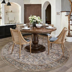 HUGEAR 5ft Round Brown Blue Vintage Floral Washable Rug for Living Room - Image 3