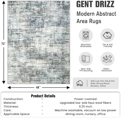 4x6 Area Rugs for Living Room: Washable Abstract Blue Multi Bedroom Carpet - Image 2