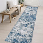 2.6x14 Washable Runner Rug:Modern Abstract Indoor Soft Carpet Blue - Image 3
