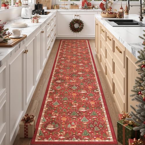 Madane Christmas Runner Rugs for Hallway 2x12, Red Washable Kitchen Rug - Image 2