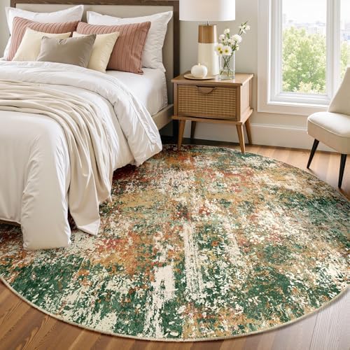 RELEANY Washable Round 6ft Area Rug for Living Room Green Multi by RELEANY