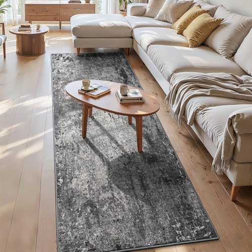 3x8 Black Rug Runners for Hallways Kitchen Runner Rug Non Slip Washable Black Long Runner Rugs with Rubber Backing Soft Abstract Carpet Runner for Bedroom, Kitchen, Bathroom, Entryway by OmpaaHomeDecor