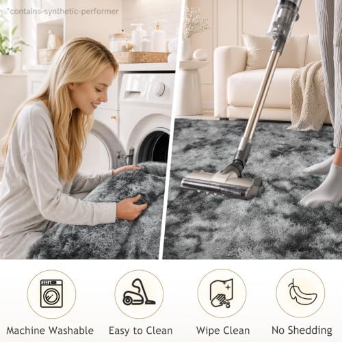 Ophanie Tie-Dyed Grey Area Rugs 8x10 for Bedroom Living Room, Fluffy Shag Fuzzy Carpet, Plush Shaggy Rug, Indoor Carpet for Kids Boys Dorm Home Decor Aesthetic, Nursery with 99 pcs Pile fibers - Image 6