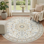 Round Area Rug for Living Room: 6ft Washable Rug for Bedroom Beige - Image 2
