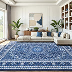 8x10 Area Rugs for Living Room, Washable Non-Slip Rug, Oriental Dark Blue by Lofus