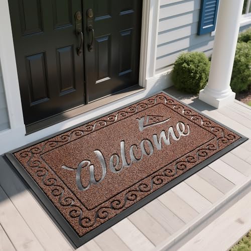 Yimobra Welcome Mat, Heavy Duty Sturdy Door Mats for Home Entrance Outdoor Indoor, Front Doormat for Outside Patio Floor Entry Porch Garage Office, Waterproof, Low Profile, 60 x 36, Maroon by Yimobra