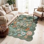 Washable 3x5 Entryway Area Rugs: Ultra Soft Low Pile Carpet for Kitchen Nursery Indoor Light-Weight Doormat Rug with Non-Slip Backing for Living Room Bedroom Small Boho Floor Mat(3x5, Floral/Green) - Image 2
