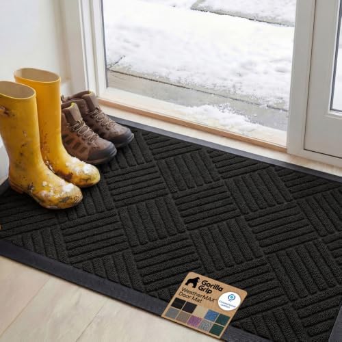GORILLA GRIP WeatherMAX Door Mat, Indoor Outdoor Use, 47x35, Black Diamond by GorillaGrip