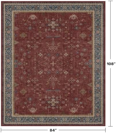 7x9 Dining Room Rugs for Under Table - Vintage Burgundy Boho Living Room Rug, Lightweight Washable Soft Floor Carpet,Southwestern Bed Room Décor Aesthetic - Image 2