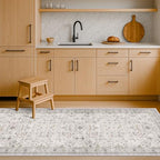 Hazo Haus Boho 2x5 Floral Bathroom Runner Rug - Washable Low Pile Runner Rugs for Laundry Room, Door Mat Indoor Entrance, Neutral Light Gray & Sage Geometric Decor & Stain Resistance - Image 3