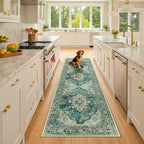 RELEANY Washable Area Rug, Runner 2'6"x8', Blue/Vintage Dark Blue by RELEANY