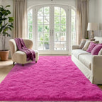 4'x5'3'' Hot Pink Fluffy Soft Area Rug Non-Slip for Kids Bedroom Nursery - Image 2