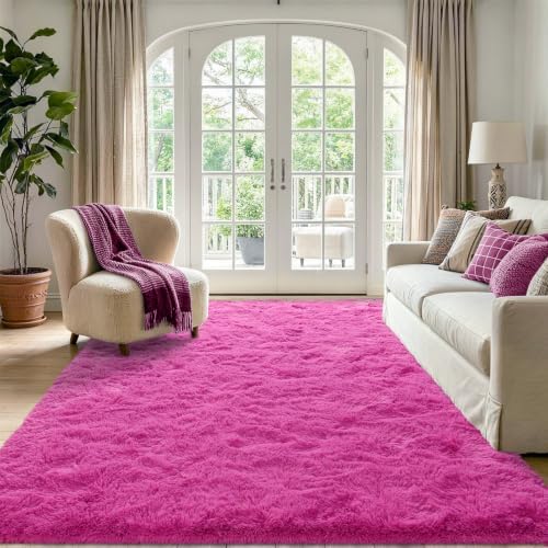 4'x5'3'' Hot Pink Fluffy Soft Area Rug Non-Slip for Kids Bedroom Nursery - Image 2