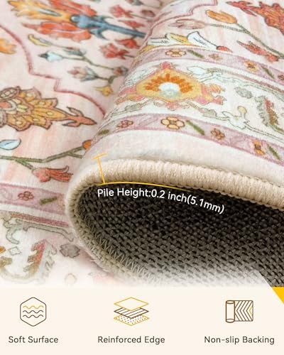 RELEANY Washable Area Rug, Runner 2'x10', Pink/Light Pink/Colorful - Image 3