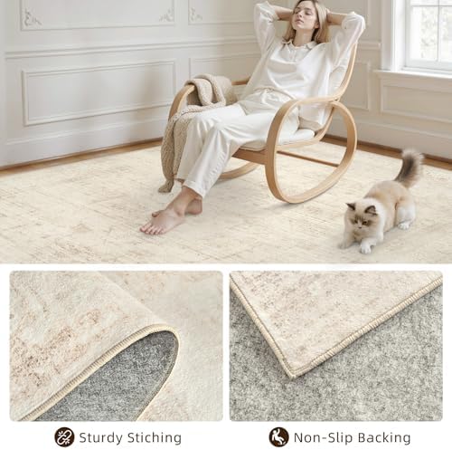 5x8 Area Rugs Living Room: Bedroom Neutral Washable Carpet Beige - Image 4