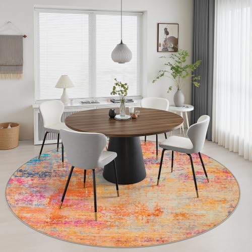 Round Area Rug Living Room: 5 ft Modern Washable Indoor Carpet - Image 5